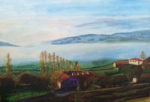 Por la mañana El valle de Olea, junto a Mataporquera en el sur de Cantabria, tiene amaneceres, tan bellos, naturales y realistas como el expresado en esta pintura por Alonso. Es como estar allí a la distancia. 